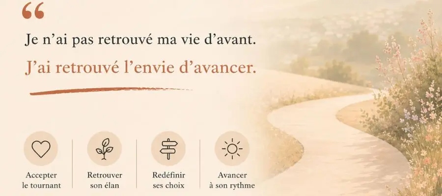 Je n'ai pas retrouvé ma vie d'avant, mais j'ai retrouvé l'envie d'avancer. Retrouver son élan se définit en différentes phases